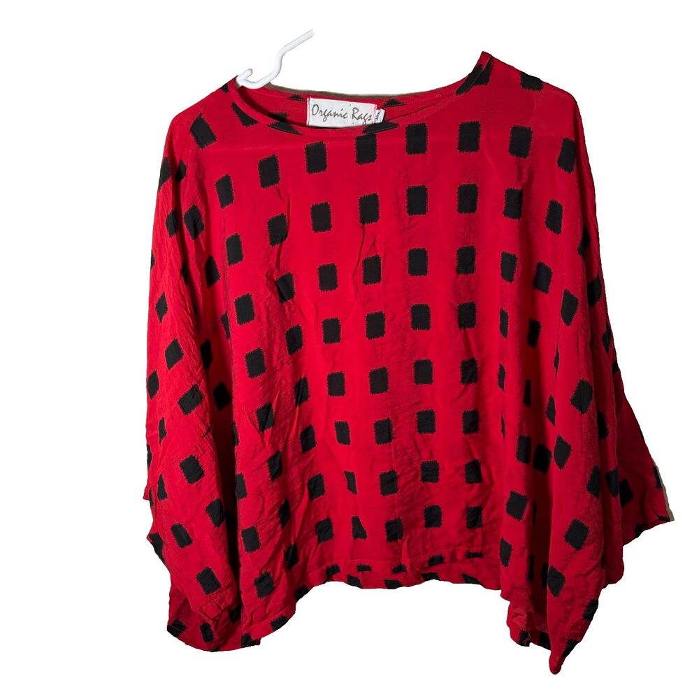 OrganicRags Blouse Women's One Size Red Black Checkered Slouchy Dolman Top